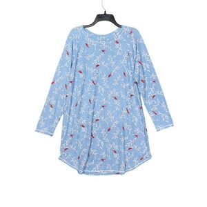 Cuddl Duds Sleep Shirt Nightgown Pajamas Blue Cardinal Print Long Sleeve LG NWT